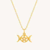 Triple Moon Goddess Pentagram Necklace