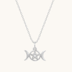 Triple Moon Goddess Pentagram Necklace