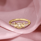 Triple Moon Goddess Pentagram Ring