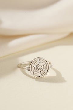 Silver Hecate's Wheel Ring on Cream Background