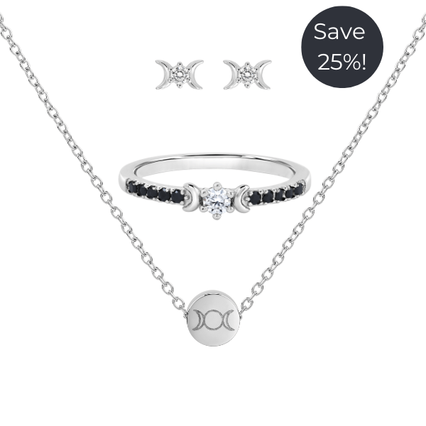 Triple Goddess Ring, Necklace & Stud Earrings Set (Save 25%)