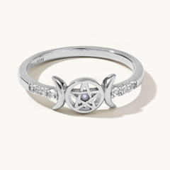 Triple Moon Goddess Pentagram Ring