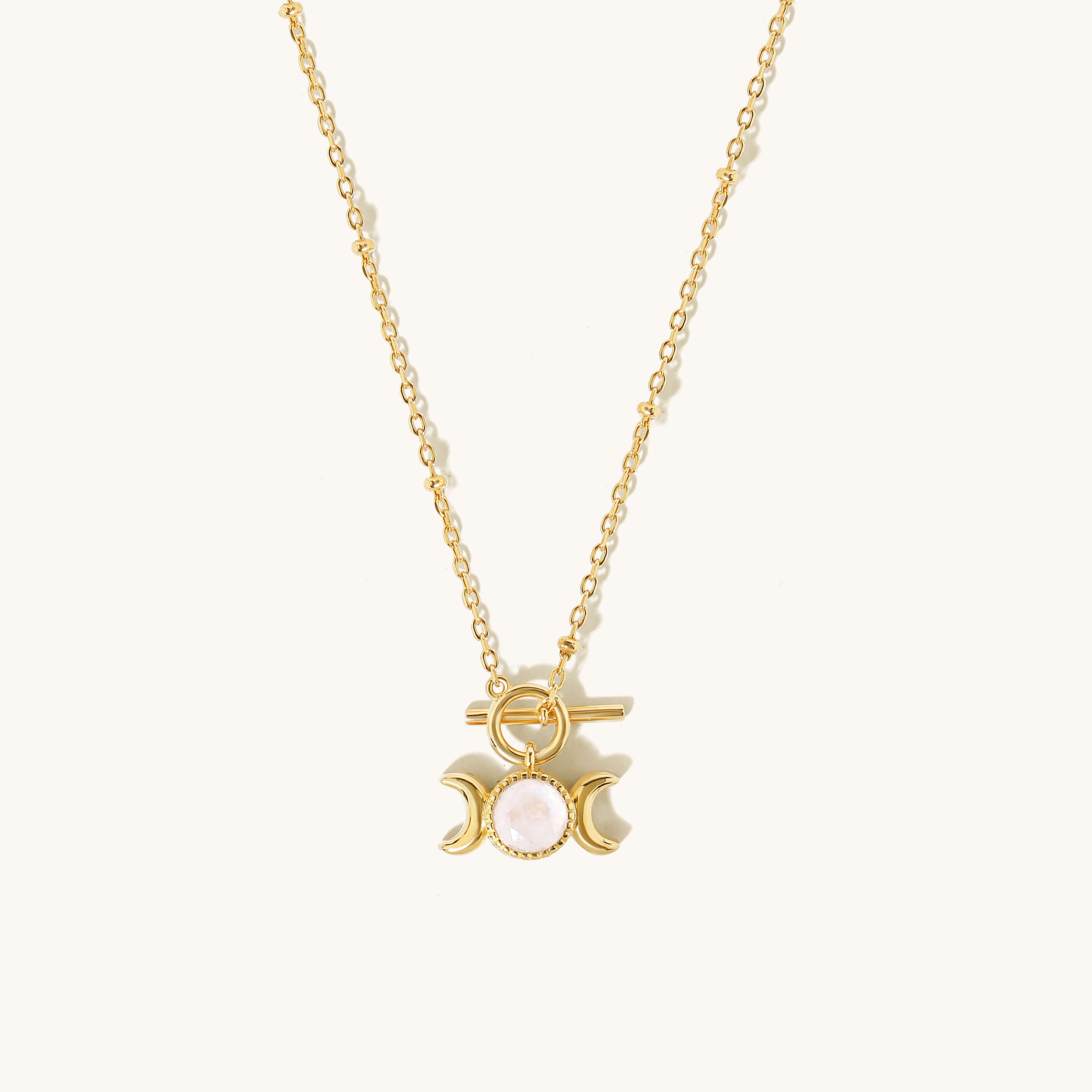 Triple Goddess Moonstone Toggle Necklace