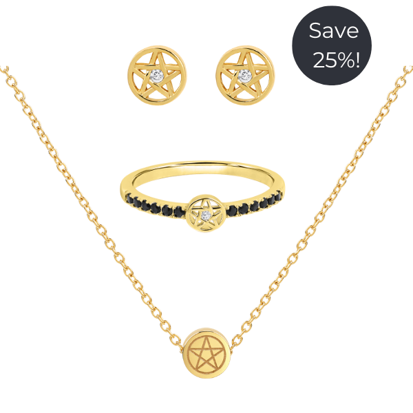 Pentacle Gemstone Ring, Necklace & Earring Set (Save 25%)